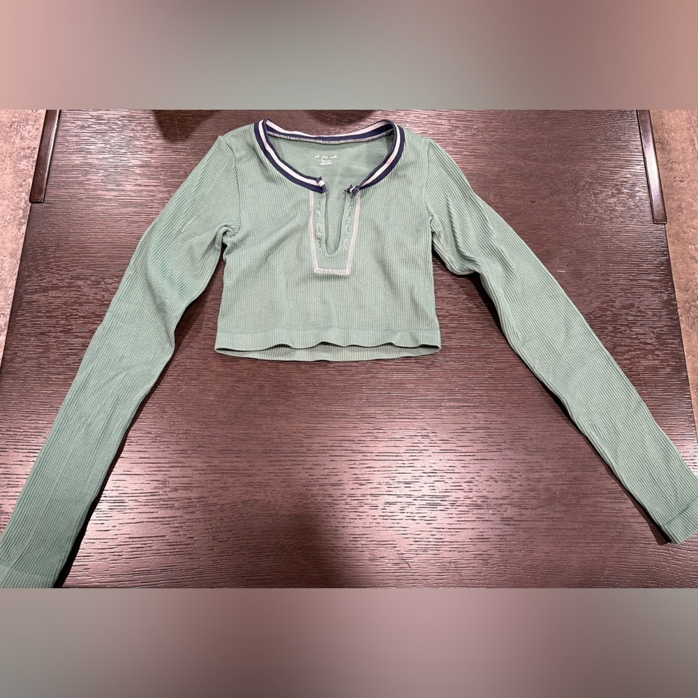 Urban Outfitters Sage Long Sleeve Crop Top